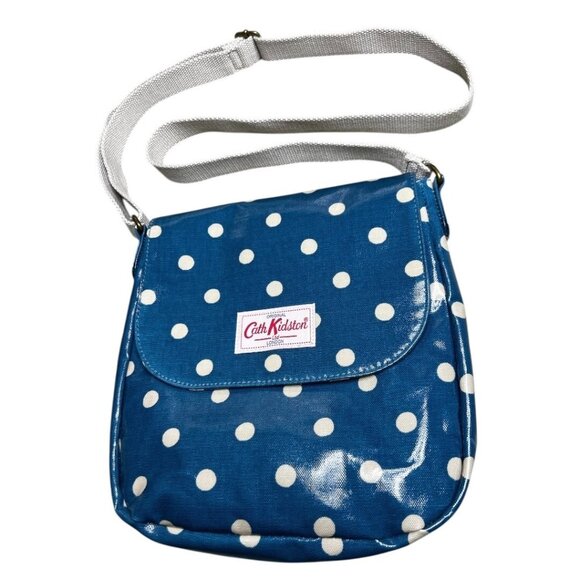 Cath Kidston Oilcloth Crossbody Messenger Bag Blue Polka Dot Adjustable - Picture 10 of 10